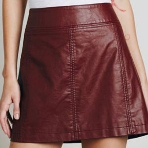 Free People Faux Leather Denim Mini Skirt in Burgundy